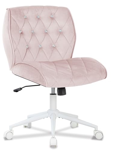 Symino Homeoffice Schneidersitz Stuhl Wippfunktion von 12°, Schminkstuhl Schreibtischstuhl aus Wildlederimitat Stoff, Höhenverstellbar 360° Drehbar Bürostuhl Ergonomisch, bis 150kg (Diamant -Rosa) von Symino