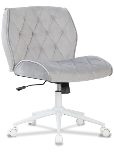 Symino Homeoffice Schneidersitz Stuhl Wippfunktion von 12°, Schminkstuhl Schreibtischstuhl aus Wildlederimitat Stoff, Höhenverstellbar 360° Drehbar Bürostuhl Ergonomisch, bis 150kg (Schlichtem -Grau) von Symino