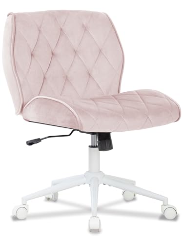 Symino Homeoffice Schneidersitz Stuhl Wippfunktion von 12°, Schminkstuhl Schreibtischstuhl aus Wildlederimitat Stoff, Höhenverstellbar 360° Drehbar Bürostuhl Ergonomisch, bis 150kg (Schlichtem -Rosa) von Symino