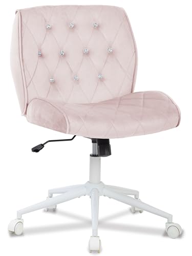Symino Homeoffice Stuhl Wippfunktion von 12°, Schminkstuhl Schreibtischstuhl aus Wildlederimitat Stoff, Höhenverstellbar 360° Drehbar Bürostuhl Ergonomisch, bis 120kg (Diamant -Rosa) von Symino