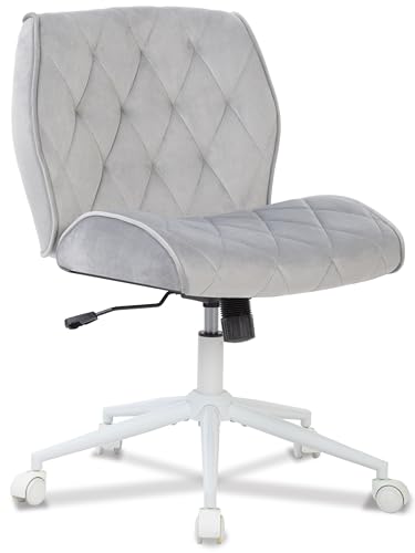 Symino Homeoffice Stuhl Wippfunktion von 12°, Schminkstuhl Schreibtischstuhl aus Wildlederimitat Stoff, Höhenverstellbar 360° Drehbar Bürostuhl Ergonomisch, bis 120kg (Schlichtem -Grau) von Symino