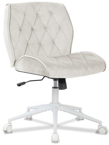 Symino Homeoffice Stuhl Wippfunktion von 12°, Schminkstuhl Schreibtischstuhl aus Wildlederimitat Stoff, Höhenverstellbar 360° Drehbar Bürostuhl Ergonomisch, bis 120kg (Schlichtem -Khaki) von Symino