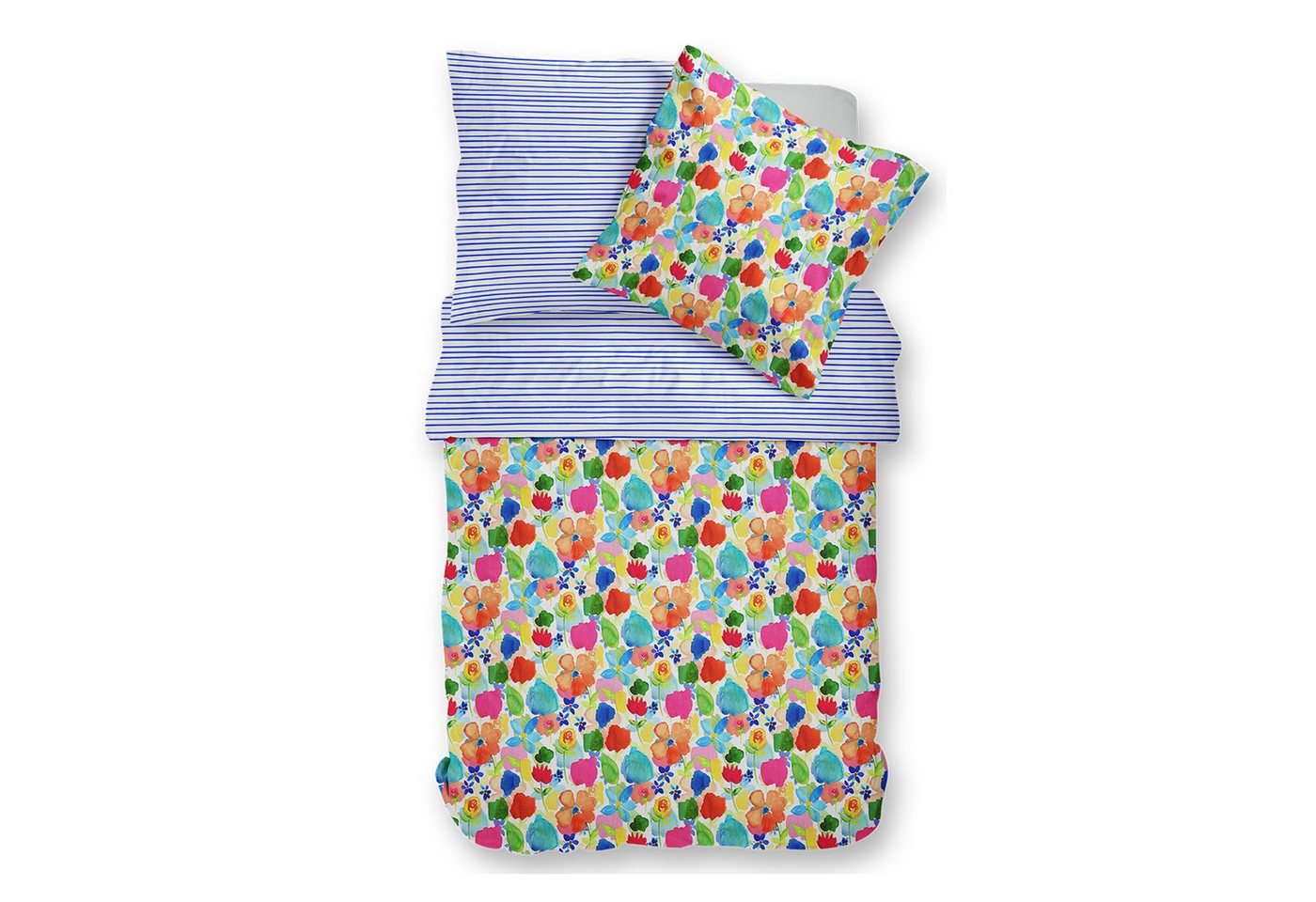 Sympathica Bettwäsche Bettwäsche Mako Satin Sympathica 5311 Blumen Blüten Streifen 135x200, Mako Satin, 2 teilig von Sympathica