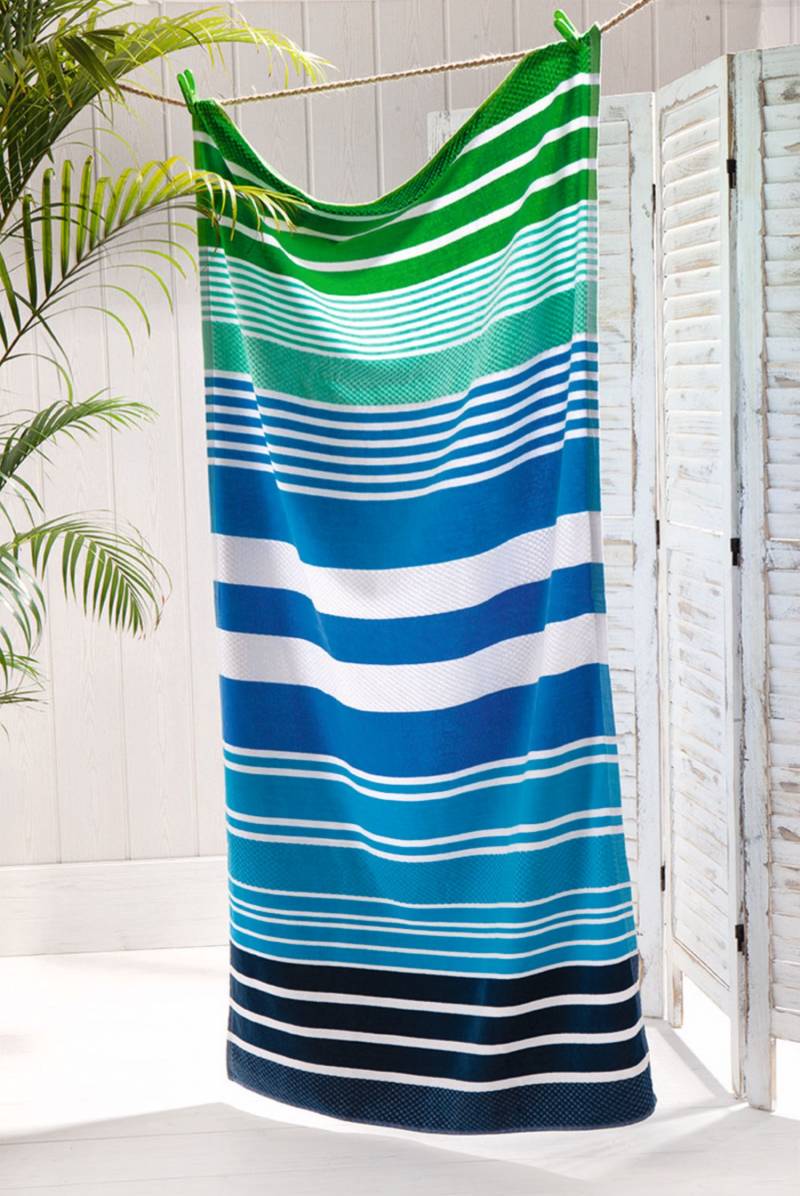 Sympathica Family Jacquard Strandtuch Liegetuch 90x165 Bajadera Streifen blau grün Sympathica Family Jacquard Strandtuch Liegetuch 90x165 Bajadera Streifen blau grün von Sympathica