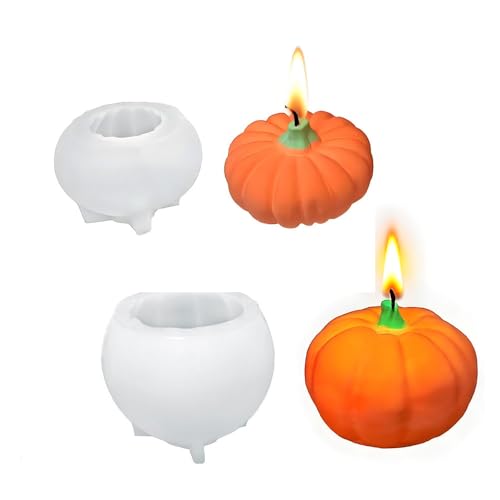 2 Stück Kürbis Silikonform, 3D Silikonformen Gießformen Halloween, Kerzenformen Zum Gießen kerzen formen für DIY Kürbis Deko von Symphonyw