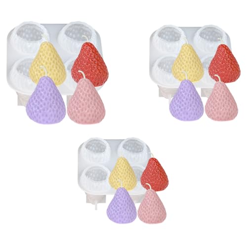 Erdbeer Silikonform zur Kerzenherstellung, 3 Stück 4 Mulden Erdbeeren Duftkerzen Kerzenform Gießformen, Obst Epoxidharz Formen zum Backen Heimdekorationen Kuchendekor DIY-Basteln von Symphonyw