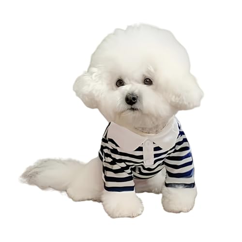 Hunde-Shirts für Kleine Hunde, Sommer Gestreifte Pet Poloshirt, Welpenkostüm Modische Kleidung für kleine Hundekatze Kleidung (Marine, 2XL) von Symphonyw