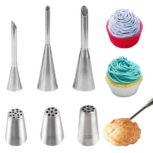 Spritztüllen Set, 6 Stück Edelstahl Tüllen für Spritzbeutel Groß SProfi Spritztüllen Nahtlose Düsen Torten Dekoration Werkzeuge für Cupcakes Kuchen Cookies Dekorieren (6 Stück B) von Symphonyw