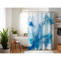 Blauer Aquarell-Abstrakter Kunst Duschvorhang Für Neues Zuhause, Bezauberndes Badezimmer-Thema - Hübscher Badvorhang Hellblaues Badezimmer 71x74 von SympleHomes