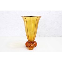 Art-Deco-Vase Aus Bernsteinfarbenem Glas, 1930 von SynBrocante