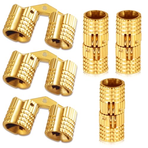 Mini Scharnier 6 Stück 8mm Messing Tonnenscharnier Unsichtbare Kupfer Scharnier Schrankmöbelscharniere für DIY Geschenkboxen Schmuckschatulle 180 Grad Öffnungswinkel (Gold) von SynHHergyx