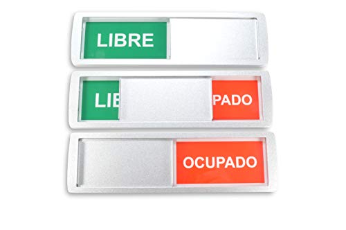 1 GROßES Frei/Besetzt "LIBRE/OCUPADO" Schiebeschild XL - 17,5 x 5cm - Mit Schieber & Festhaltemagneten - Vollflächige 3M Klebefläche - Schiebeschild - Frei Besetzt Klebeschild - Freibesetztschild (1) von SynMe
