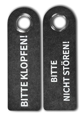 2 BITTE KLOPFEN/BITTE NICHT STÖREN (dunkelgrau) Türgriffschilder - 270 x 85 x 5mm - Poly-Filz & Metallschutzring - Frei Besetzt - Türschild Badezimmer Schlafzimmer - SynMe Germany von SynMe