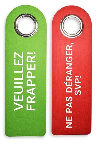 2 x Türgriffschilder franz. VEUILLEZ FRAPPER/NE PAS DÉRANGER - 27 x 8,5cm - Hochwertiger Polyfilz - Metallösen garantieren Langlebigkeit - Frei/Besetzt-Schilder - Türschild - SynMe von SynMe