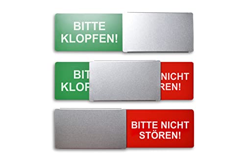 Frei/Besetzt-Schild Style: Bitte KLOPFEN/Bitte Nicht STÖREN 175x50mm - Design Made in Germany - Gravierte Buchstaben - Rahmenloses Schild mit Metallschieber - 2 Klebepads der renommierten Marke 3M von SynMe