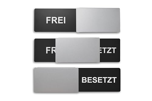 Frei/Besetzt-Schild Style: Elegant in silber/schwarz - 175x50mm - Design Made in Germany - Gravierter Text - Rahmenloses Schild mit Metallschieber - 2 Klebepads der renommierten Marke 3M - SynMe von SynMe