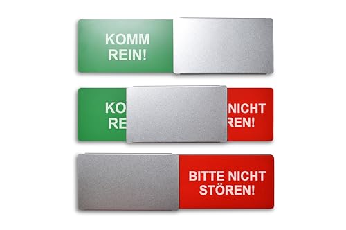 Frei/Besetzt-Schild Style: KOMM REIN!/BITTE NICHT STÖREN! 175x50mm - Design Made in Germany - Gravierter Text - Rahmenloses Schild mit Metallschieber - 2 Klebepads der renommierten Marke 3M - SynMe von SynMe