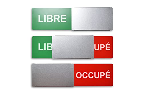 Frei/Besetzt-Schild Style: LIBRE/OCCUPÉ (franz.) - 175x50mm - Design Made in Germany - Gravierte Buchstaben - Rahmenloses Schild mit Metallschieber - 2 Klebepads der renommierten Marke 3M von SynMe