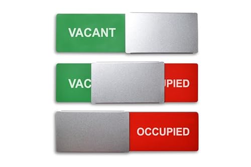 Frei/Besetzt-Schild Style: VACANT/OCCUPIED (grün/rot) 175x50mm - Design Made in Germany - Gravierter Text - Rahmenloses Schild mit Metallschieber, Klebepads der renommierten Marke 3M - SynMe Germany von SynMe