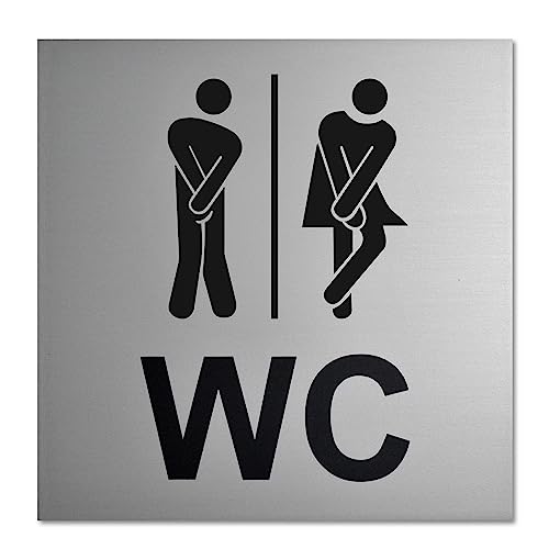 Lustiges WC Schild - Aluminium eloxiert - Schick & edel (12x12cm) Starke Klebefläche auf Rückseite 3M - Toilettenschild - Herrentoilette - Damentoilette - Türschild Toilette - Herren WC - Damen WC (2) von SynMe