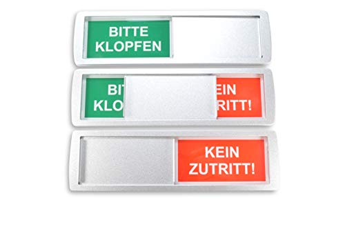 SynMe 1 GROßES Bitte KLOPFEN/KEIN ZUTRITT Schild XL - 17,5 x 5cm - Mit Schieber & Festhaltemagneten - Vollflächige 3M Klebefläche - Schiebeschild - Frei Besetzt Klebeschild - Freibesetztschild (1) von SynMe