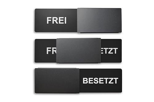 SynMe Frei/Besetzt-Schild Style: Elegant in schwarz - 175x50mm - Design Made in Germany - Gravierter Text - Rahmenloses Schild mit Metallschieber - 2 Klebepads der renommierten Marke 3M Germany von SynMe