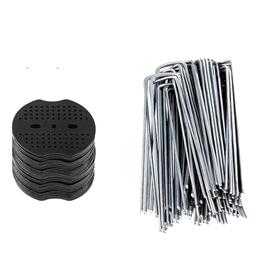 Bodenanker für Unkrautvlies 10/20/40Sets U-Shaped Ground Staples Pegs with Buffer Washers Plastic Anchoring Landscaping Covering Garden Lawn Fixed Nails(Set Black,10Sets) von SynapSYA