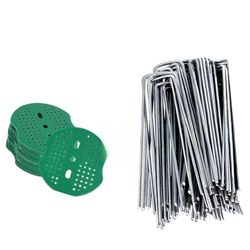Bodenanker für Unkrautvlies 10/20/40Sets U-Shaped Ground Staples Pegs with Buffer Washers Plastic Anchoring Landscaping Covering Garden Lawn Fixed Nails(Set Green,10Sets) von SynapSYA