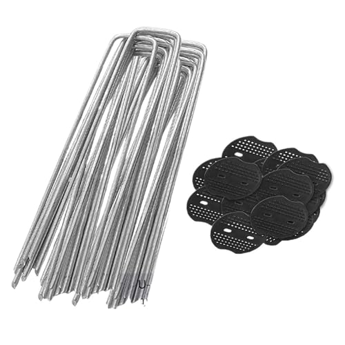 Bodenanker für Unkrautvlies 30/60/90pcs Garden Pegs Rust-Resistant U Shaped Metal Pins Duty Spikes Ground Staple with Buffer Washers for Securing Plant Weed(60PCS) von SynapSYA