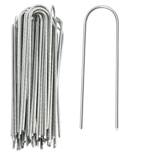 Bodenanker für Unkrautvlies 5/10/20/30/50/100pcs U-Shaped Ground Pegs U-Type Garden Pins with Buffer Washers for Securing Weed Landscape Fabric Netting Lawn(Silver 20cm,50PCS) von SynapSYA