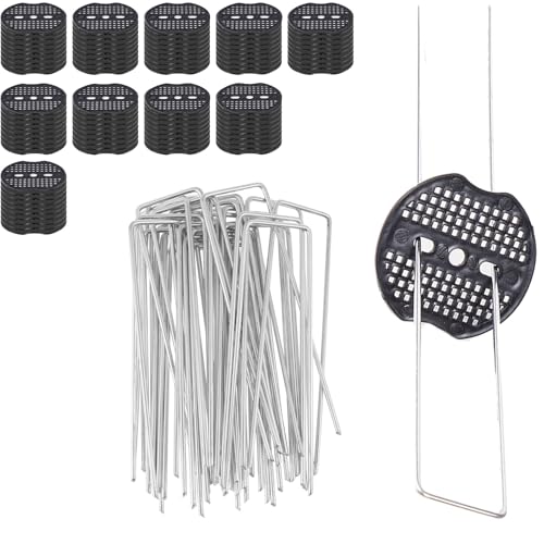 Bodenanker für Unkrautvlies 50Pcs Garden Stakes Staples and Gasket,6 Inch 11 Gauge U Shaped Galvanized Landscape Pins,for Weed Barrier for Sod von SynapSYA