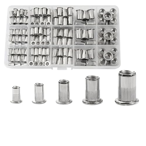 Nietenzange Set 150-teiliges Nietmuttern-Werkzeugdorn-Kit M3/M4/M5/M6/M8 oder Mutternnietdorne Reparaturwerkzeug Niet-Flachkopfschraube Pop-Mutter-Nietwerkzeug-Set(A) von SynapSYA