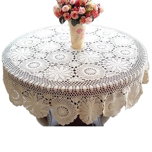 SynapSYA Handgemachte gehäkelte Tischdecke, schöne handgehäkelte runde Tischdecke, viele Größen erhältlich TischtüCher(White,90cm) von SynapSYA