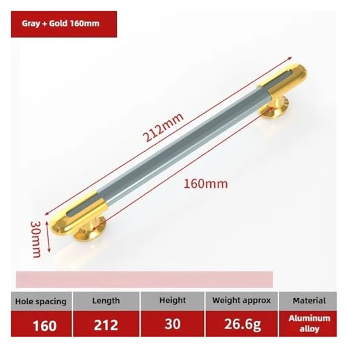 SynapSYA Schrankgriffe 10 Stück Farbblockgriff for Schränke und Schubladen Aluminiumgriff(Gray-Gold 160mm) von SynapSYA