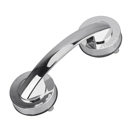 SynapSYA Türknopf Duschtürgriff Anti-Rutsch-Handlauf mit Saugnapf, Duschgriff ohne Bohren bietet sicheren Halt for sicheres Greifen in Badezimmer, Badewanne, Glastür(Silver L) von SynapSYA