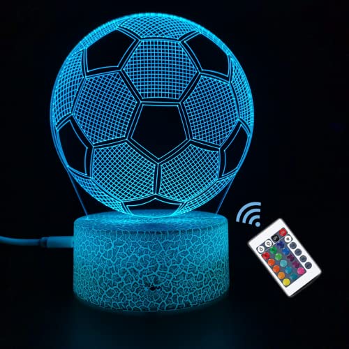 Synchain Fussball Geschenke Jungen Kinder Mädchen,3D Nachtlicht Kinder Optische Täuschung Lampe 16 Farben Ändern und Fernbedienung, Geburtstags und Weihnachtsgeschenke für Kinder von Synchain