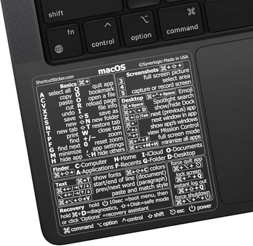 SYNERLOGIC (10 pcs) Mac OS Keyboard Shortcuts Stickers | No-Residue Laminated Vinyl Cheatsheet black case MacBook Keyboard Stickers 83 x 83 mm (Clear/White, 10 pcs) von Synerlogic