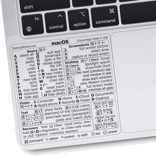 SYNERLOGIC (2 pcs) Mac OS Keyboard Shortcuts Stickers | No-Residue Laminated Vinyl Cheatsheet MacBook Keyboard Stickers 83 x 83 mm (Clear/Black, 2 pcs) von Synerlogic