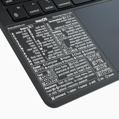 SYNERLOGIC (2 pcs) Mac OS Keyboard Shortcuts Stickers | No-Residue Laminated Vinyl Cheatsheet black case MacBook Keyboard Stickers 83 x 83 mm (Clear/White, 2 pcs) von Synerlogic