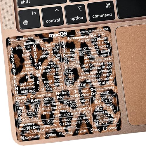 SYNERLOGIC (5 pcs) Mac OS Keyboard Shortcuts Stickers | No-Residue Laminated Vinyl Cheatsheet MacBook Keyboard Stickers 83 x 83 mm (Leopard, 5 pcs) von Synerlogic