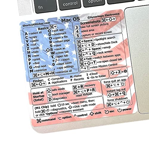 SYNERLOGIC Mac OS Keyboard Shortcuts Sticker | No-Residue Laminated Vinyl Cheatsheet MacBook Keyboard Sticker 83 x 83 mm (US Flag) von Synerlogic