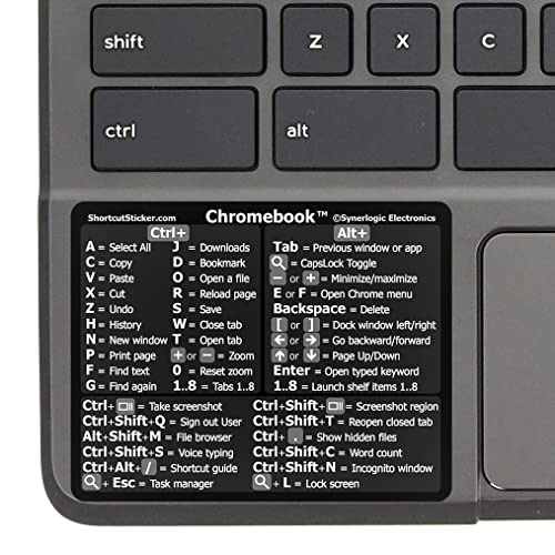 SYNERLOGIC Chromebook (Chrome OS) Keyboard Shortcuts Sticker | No-Residue Laminated Vinyl Cheatsheet Chromebook Keyboard Sticker 76 x 61mm (Black) von Synerlogic
