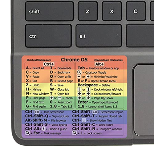 SYNERLOGIC Chromebook (Chrome OS) Keyboard Shortcuts Sticker | No-Residue Laminated Vinyl Cheatsheet Chromebook Keyboard Sticker 76 x 61mm (Rainbow) von Synerlogic