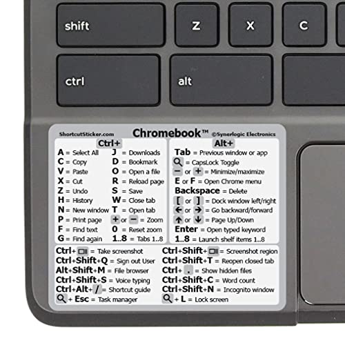 SYNERLOGIC Chromebook (Chrome OS) Keyboard Shortcuts Sticker | No-Residue Laminated Vinyl Cheatsheet Chromebook Keyboard Sticker 76 x 61mm (White) von Synerlogic