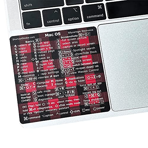 SYNERLOGIC Mac OS Keyboard Shortcuts Sticker | No-Residue Laminated Vinyl Cheatsheet MacBook Keyboard Sticker 83 x 83 mm (Buffalo Plaid) von Synerlogic