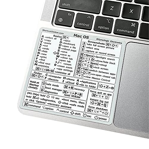 SYNERLOGIC Mac OS Keyboard Shortcuts Sticker | No-Residue Laminated Vinyl Cheatsheet MacBook Keyboard Sticker 83 x 83 mm (White) von Synerlogic