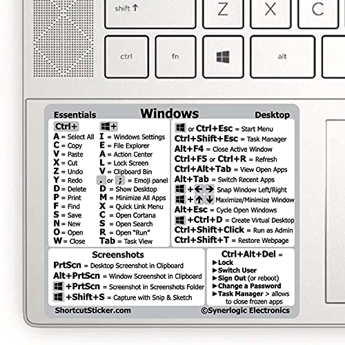 SYNERLOGIC Windows PC Keyboard Shortcuts Sticker | No-Residue Laminated Vinyl Cheatsheet Windows Keyboard Sticker 76 x 64mm (White, Small) von Synerlogic