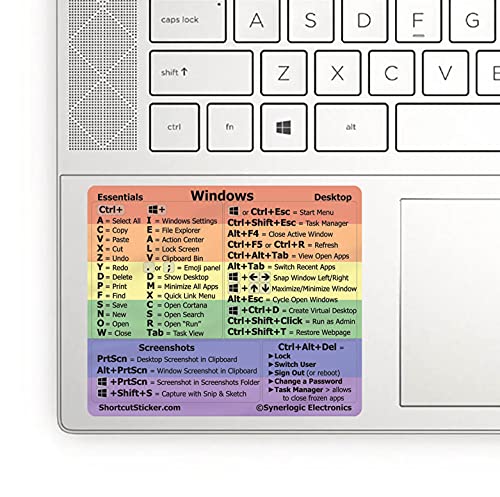 SYNERLOGIC Windows PC Keyboard Shortcuts Sticker | No-Residue Laminated Vinyl Cheatsheet Windows Keyboard Sticker 76 x 64mm (Rainbow, Small) von Synerlogic