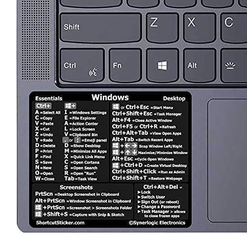SYNERLOGIC Windows PC Keyboard Shortcuts Sticker | No-Residue Laminated Vinyl Cheatsheet Windows Keyboard Sticker 89 x 76mm (Black, Large) von Synerlogic