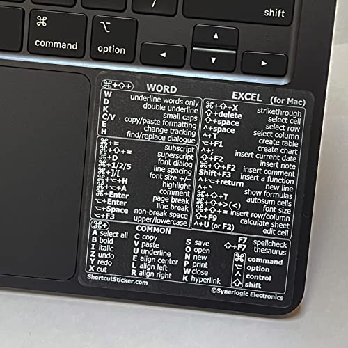 SYNERLOGIC (2 pcs) Word/Excel (for Mac) Keyboard Shortcuts Stickers | No-Residue Laminated Vinyl Cheatsheet black case MacBook Keyboard Stickers 83 x 83 mm (Clear/White, 2 pcs) von Synerlogic